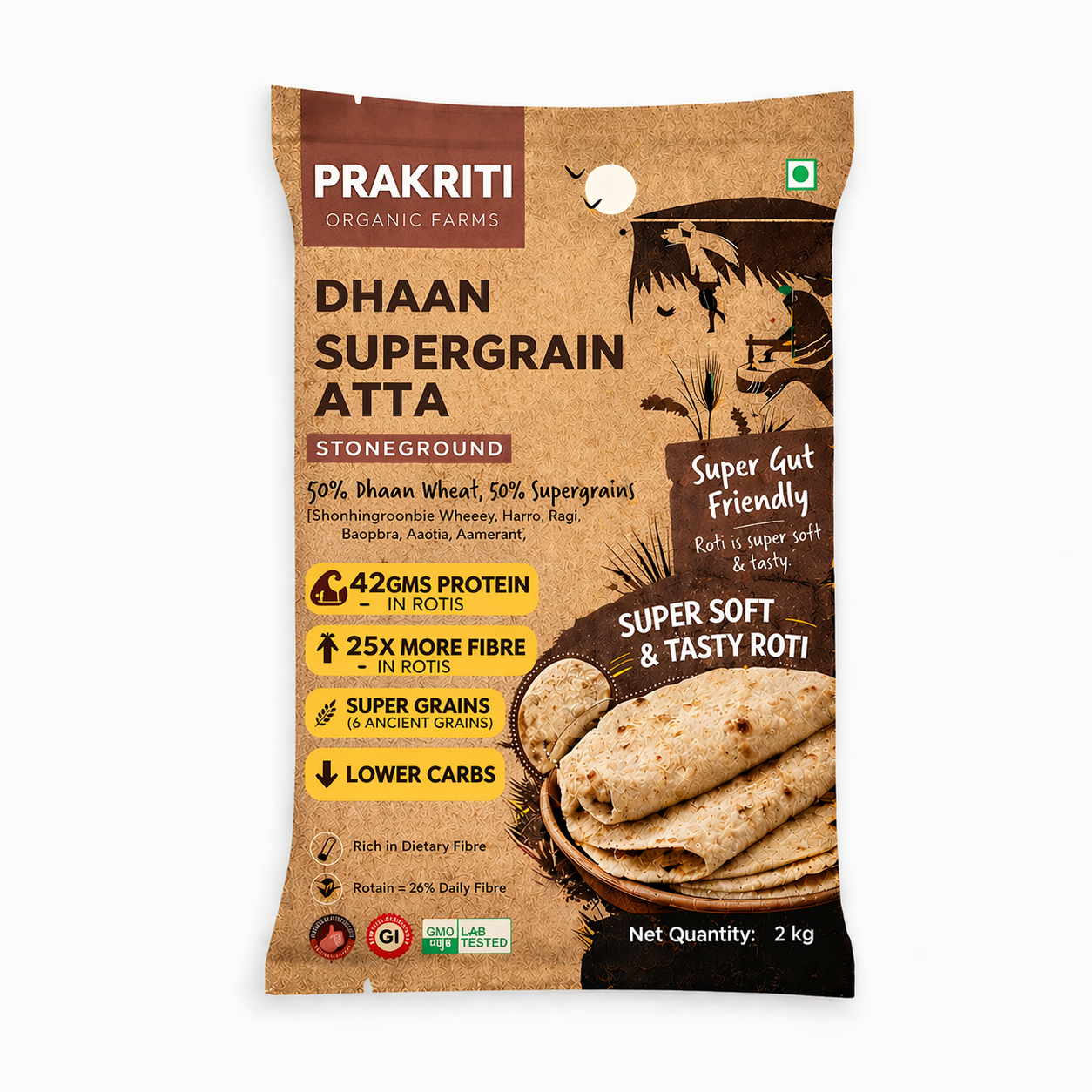 Dhaan | High Protein, High Fiber, Low Carbs Atta (3 KG)