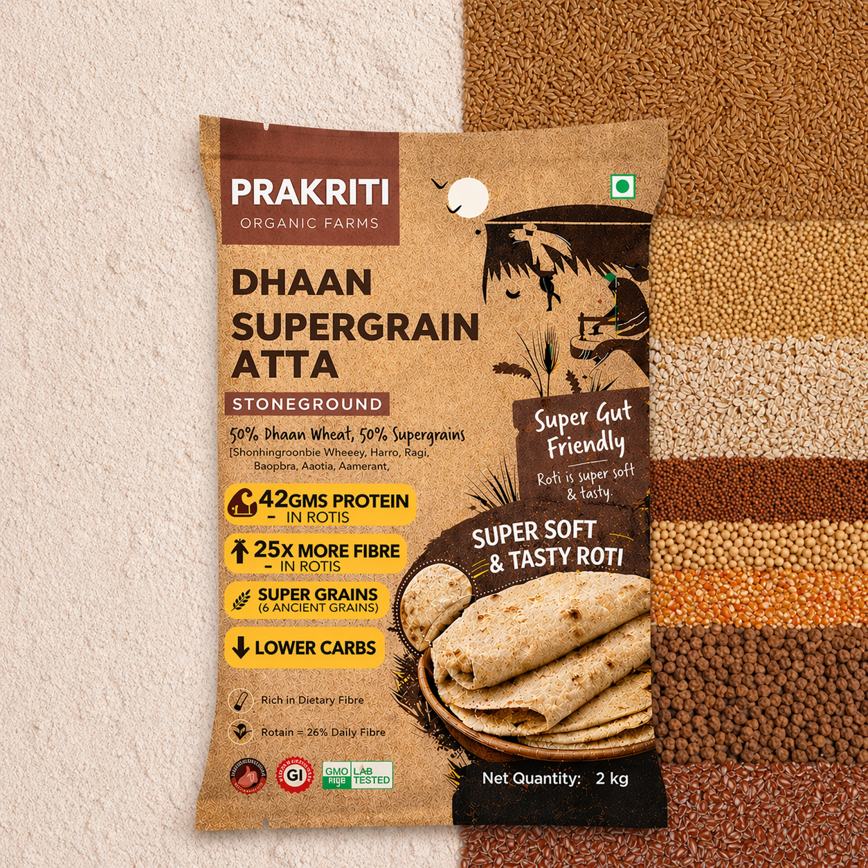 Dhaan | High Protein, High Fiber, Low Carbs Atta (3 KG)