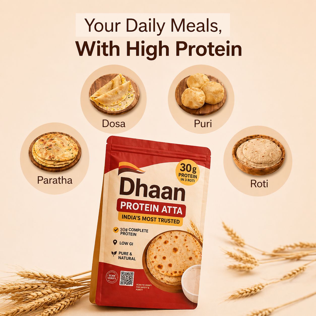 Dhaan | High Protein, High Fiber, Low Carbs Atta (3 KG)
