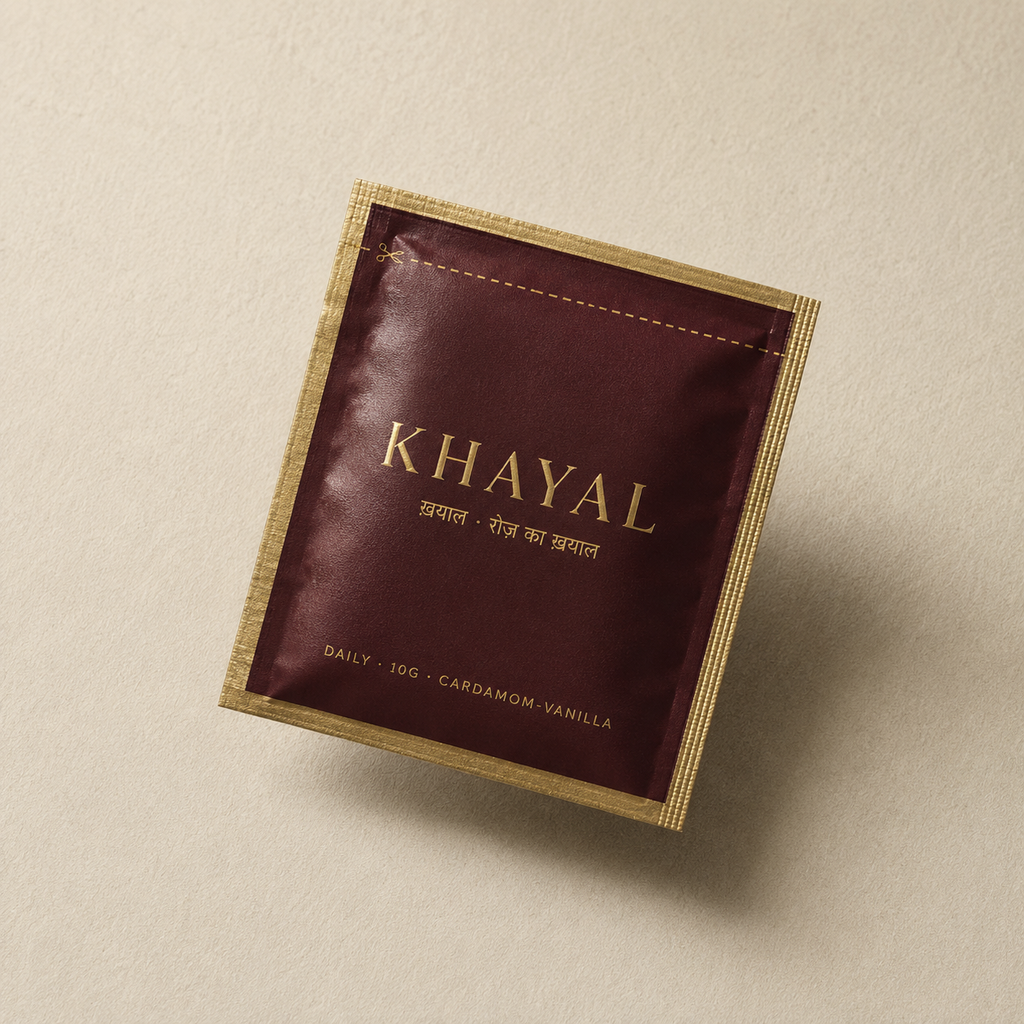 Khayal Daily — single sachet on cream surface