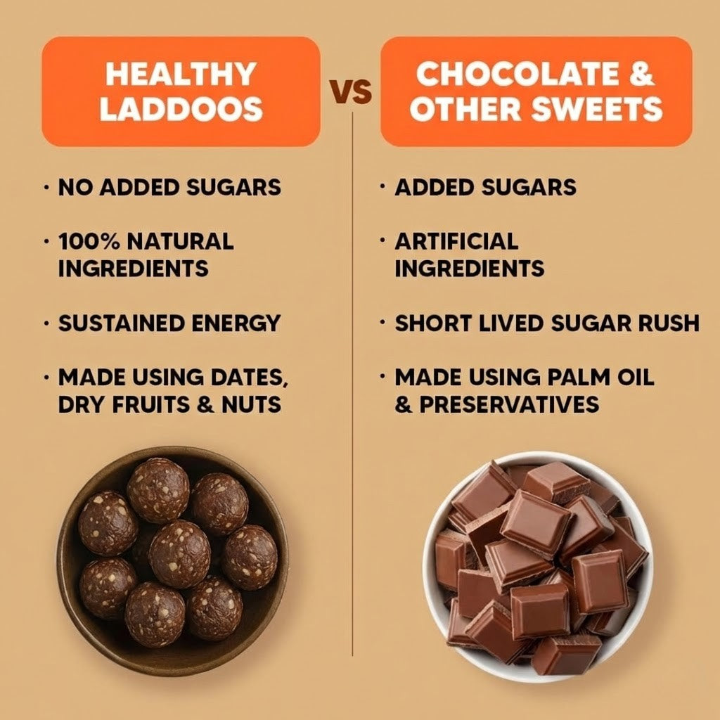 Healthy - Hazelnut & Chocolate - Dates & Dry-Fruits Laddoos - Pack of 20 | No Added Sugar, & Instant Energy