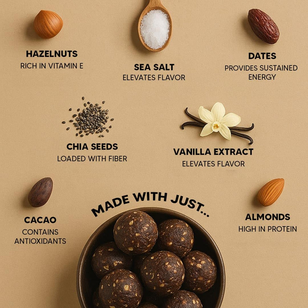 Healthy - Hazelnut & Chocolate - Dates & Dry-Fruits Laddoos - Pack of 20 | No Added Sugar, & Instant Energy