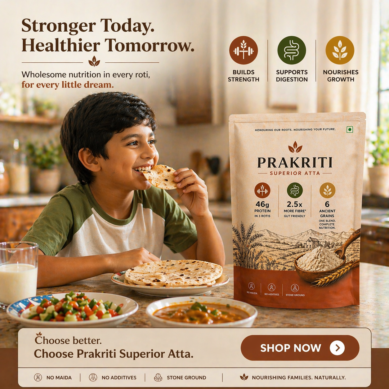 Prakriti | High Protein(15g), 2.5X More Fibre, Low Carbs (31% less) per Roti