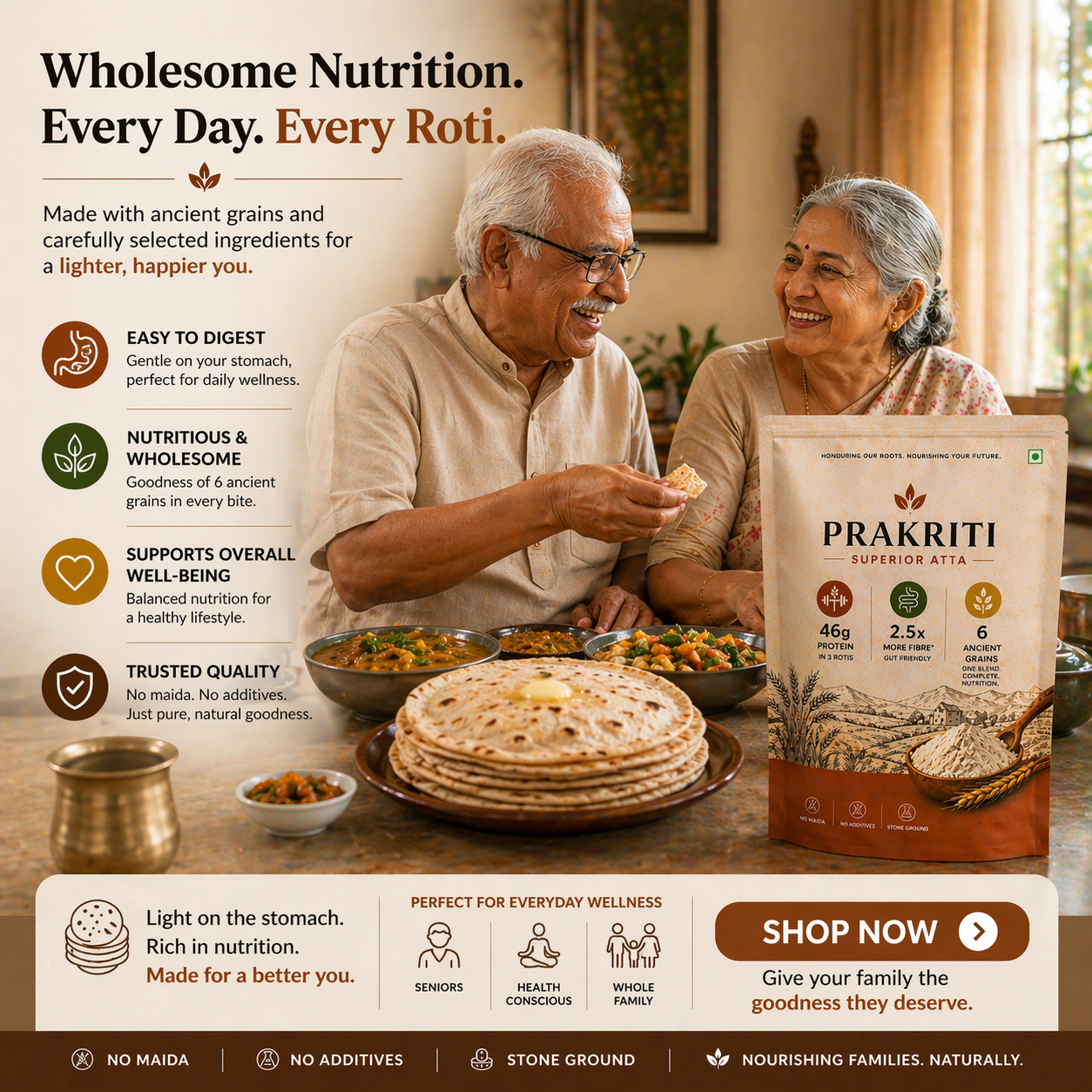 Prakriti | High Protein(15g), 2.5X More Fibre, Low Carbs (31% less) per Roti