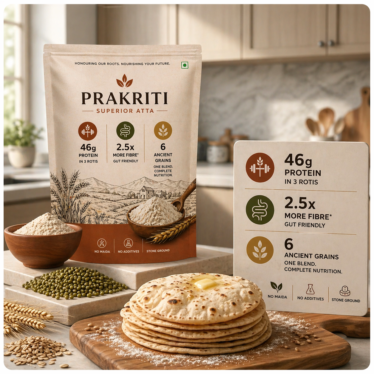 Prakriti | High Protein(15g), 2.5X More Fibre, Low Carbs (31% less) per Roti