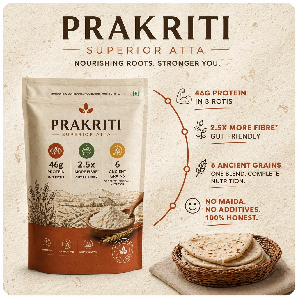 Prakriti | High Protein(15g), 2.5X More Fibre, Low Carbs (31% less) per Roti