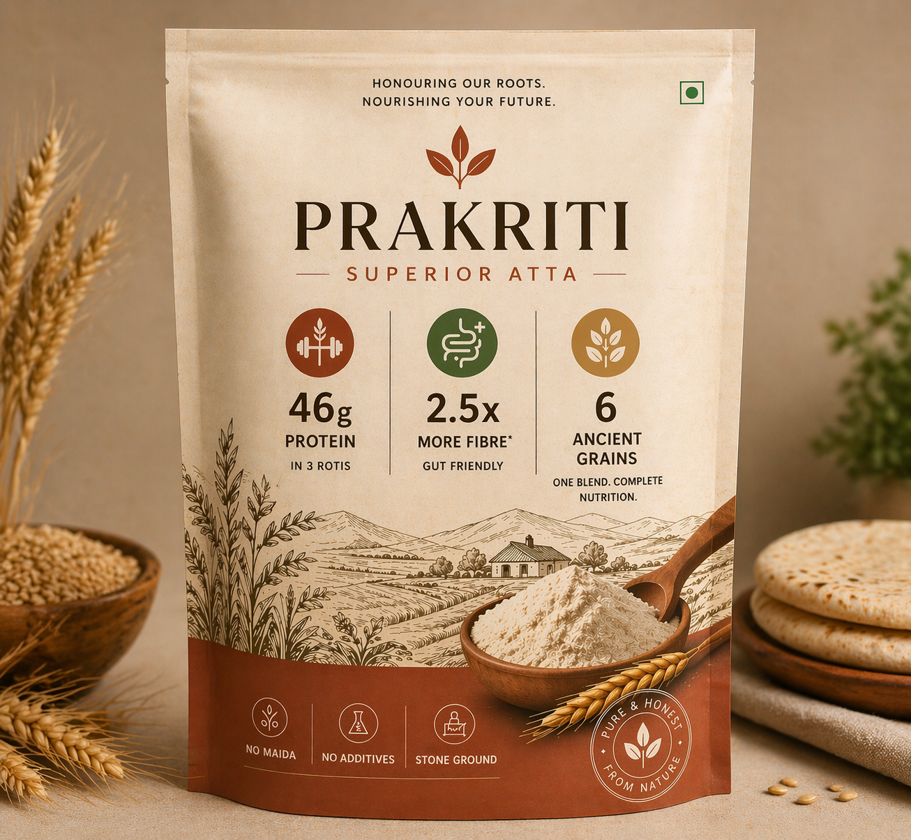Prakriti | High Protein(15g), 2.5X More Fibre, Low Carbs (31% less) per Roti