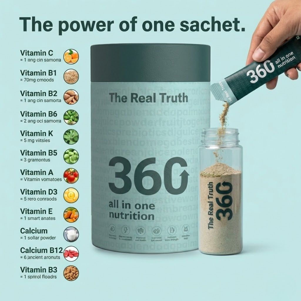 The Real Truth 360 - Ultimate Health Powder for Women & Men | Daily Supplement with 63+Vitamins, Minerals, Probiotics, and Superfoods