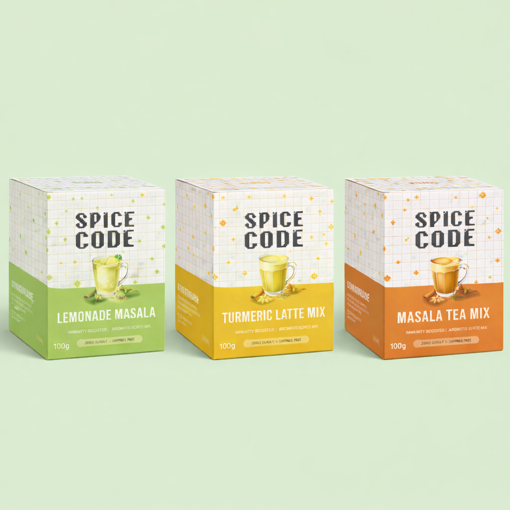 Spice Code - ⁠⁠Chai Masala, Haldi doodh masala,⁠ ⁠⁠Lemonade Masala - 100g Each