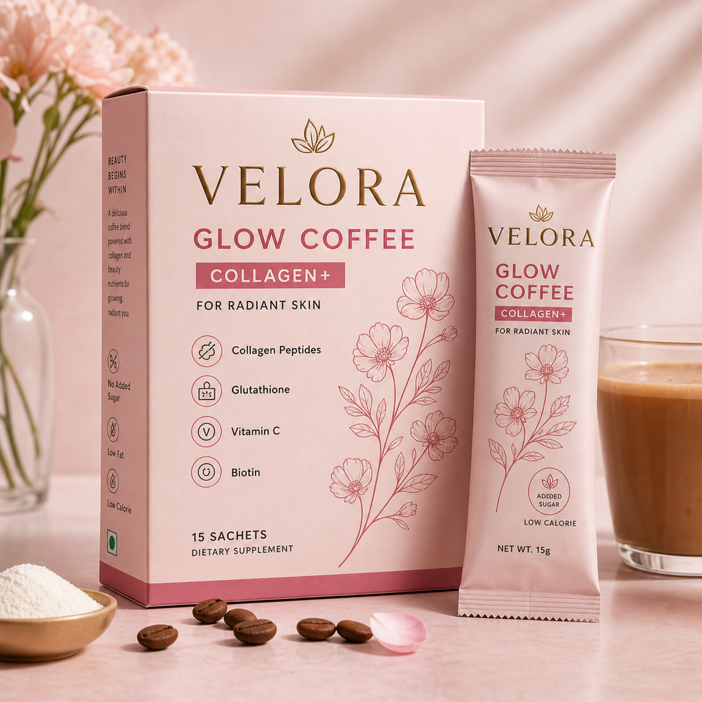 Velora Glow Coffee — Collagen+ box with sachet, 15 sachets dietary supplement