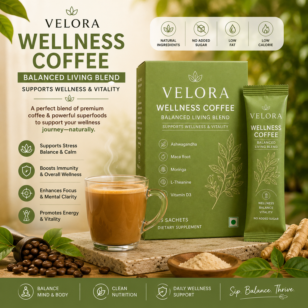 Velora Wellness Coffee benefits — adaptogens for calm energy